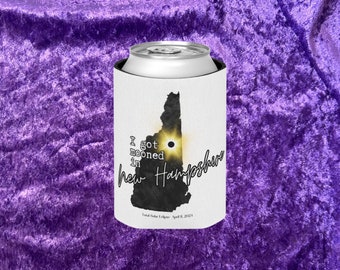 Solar Eclipse New Hampshire souvenir koozie, April 8, 2024 Can Cooler, I got mooned in New Hampshire can cozy, gift for travel