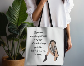 Positive quote tote bag for women inspirational tote for daughter gift from mom Take a Look in the Mirror tote bag uplifting gift for girls