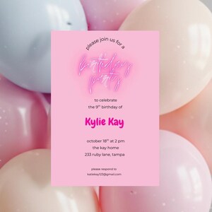 Birthday Invitation - Pink - Digital File