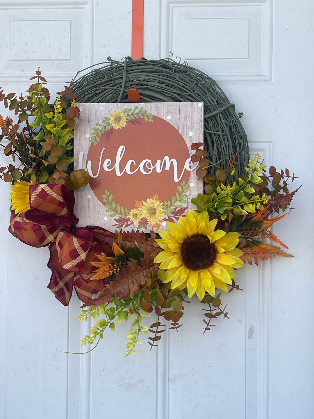 Sunflower Welcome Wreath: Fall Front Door Decor - Etsy