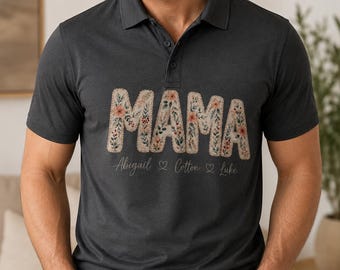 Polo con la inscripción floral MAMA / Polo con el nombre de mamá bordado