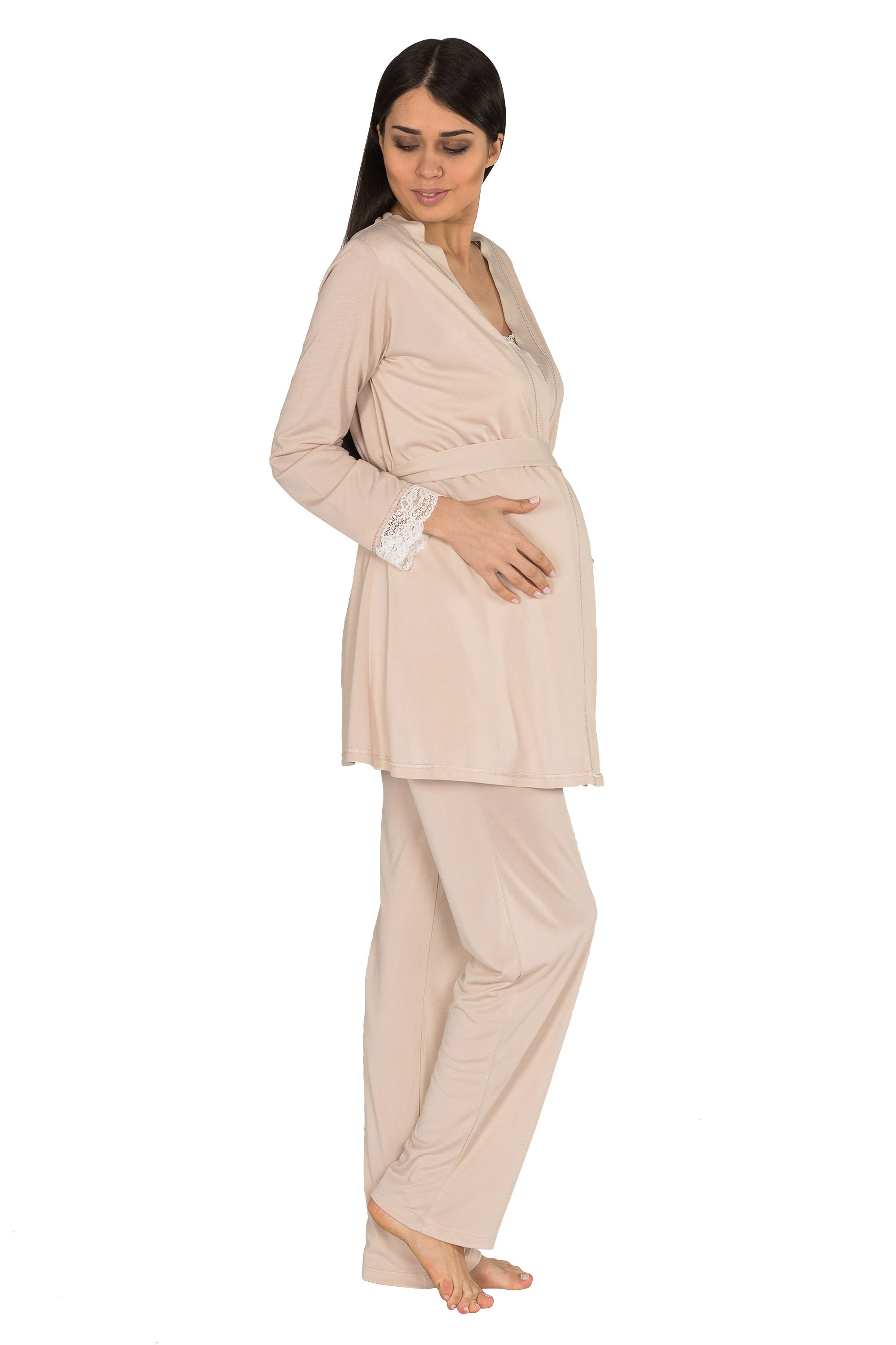 3 Pcs Maternity Nursing Pajama Set w/Pretty Lace Details Etsy