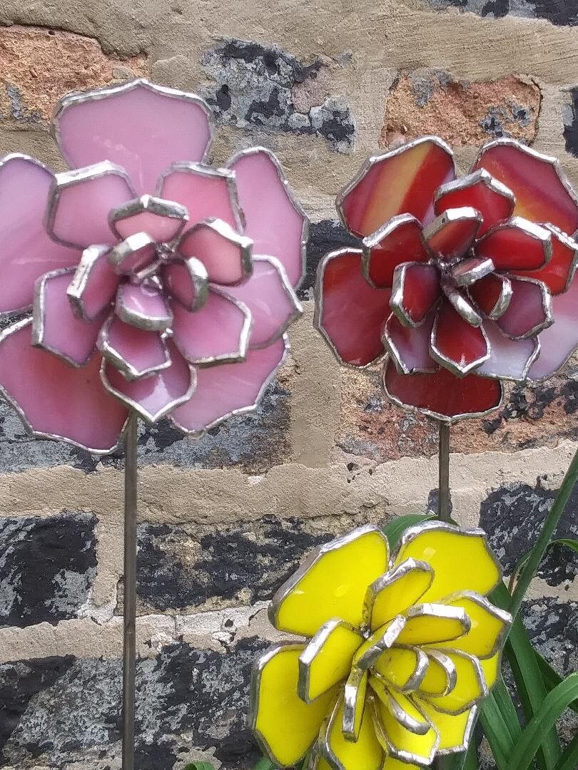 Stained Glass Rose Garden Spikes Etsy UK