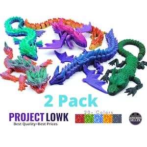 2 Pack Dragon Flexi Fidget Dragon Articulated Fidget Desk Toys 3D Print Dragons Crystal Dragon Dragon Toy Articulating Dragon Gifts