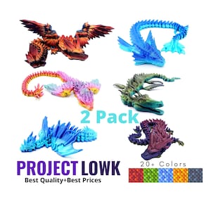 2 Pack Flexi Fidget Dragon Articulated Fidget Dragon Desk Toys | Winged Crystal Dragon | Crystal Dragon | Locknas | Sea Beast | 3D Print |