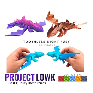 Toothless Night Fury | Flexi Dragon | Articulated Dragon | D&D | 3D Printed Dragon | 3D Prints | 3D Printed Gift | Fidget Dragon | Toy |
