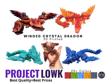 Winged Crystal Dragon | Flexi Dragon | Cinder Wing | 3D Printed Dragon | 3D Prints | Dragon Figurine | Gifts | Fidget Dragon | Dragon Toys