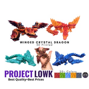 Winged Crystal Dragon | Flexi Dragon | Cinder Wing | 3D Printed Dragon | 3D Prints | Dragon Figurine | Gifts | Fidget Dragon | Dragon Toys