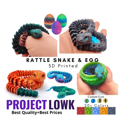 Hochet articulé Flexi | Jouets de bureau | Cadeaux Saint-Valentin | Dragons | D&D | Impressions 3D | Jouets serpents | Figurine serpent | Serpent imprimé en 3D