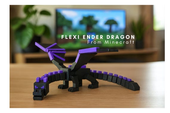 Flexi Ender Dragon |  Minecraft Style Dragon | Ender Dragon | Minecraft Figurenes | 3d Printed Toys | Flexi Dragons | 3d Printed Gift