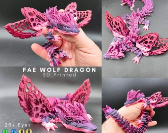 Fae Wolf Dragon 14 in | Flexi Dragon Articulated Dragon | Fidget Dragon | Gift Dragon | Cinderwing  | 3D Printed Dragons | 3D Print | Fae