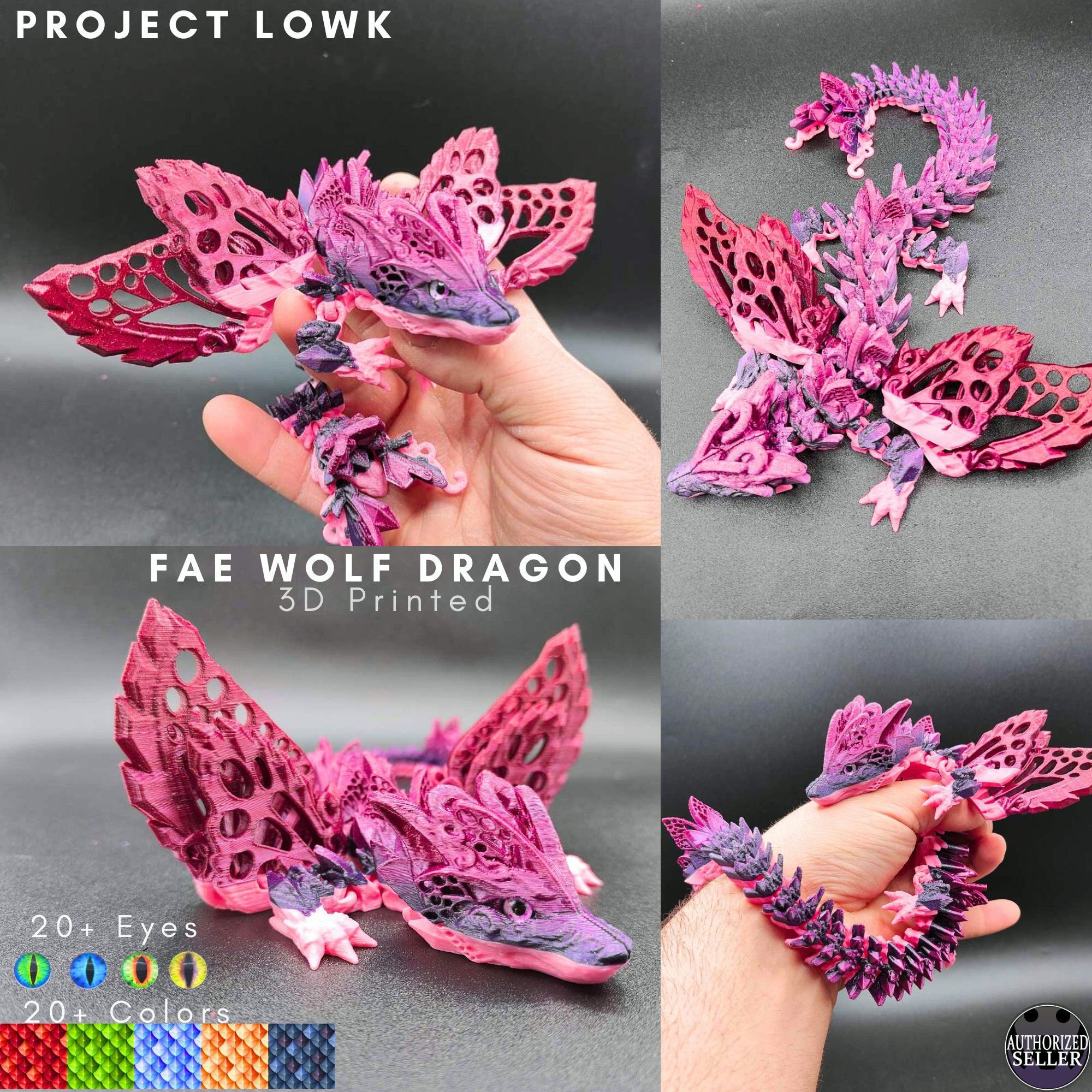 Fae Wolf Dragon 14 in | Flexi Dragon Articulated Dragon | Fidget