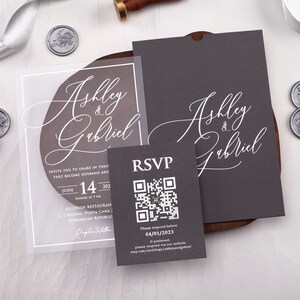 Elegant Gray Acrylic Wedding Invitation with Personalized Silver Foil Print