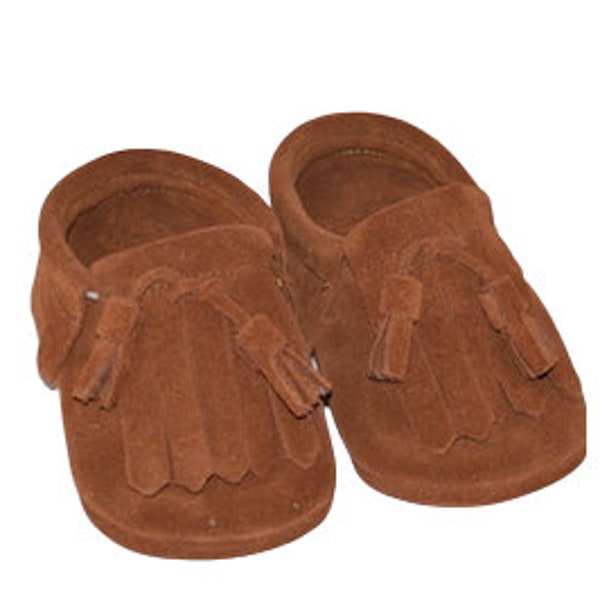 Wolke Kids/Baby Handmade Leather Moccasins - Over Tassel Suede - Brown