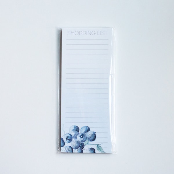 Shopping Pad - Watercolor Blueberries - Shopping List - Magnetic Shopping List