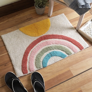 Rainbow Bath Mat: Cotton Tufted Bathroom Rug, Handmade in India