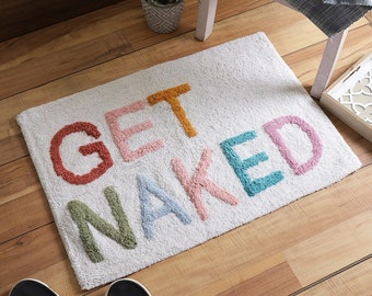 Multi Color Get Naked Bath Mat | Modern Bathroom Accent | Hand Tufted Bath mat | Eco-Friendly Bath mat | Gift For Home