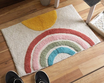 Multi Color Rainbow Pattern Bathmat | Bathroom Accessory | Cotton Tufted Bathroom Rug | Bathroom Decor | Gift for Valentines Day