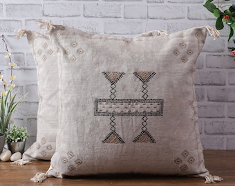 Hand Embroidered Linen Pillow Cover: Boho Throw Pillow, 20x20 Square