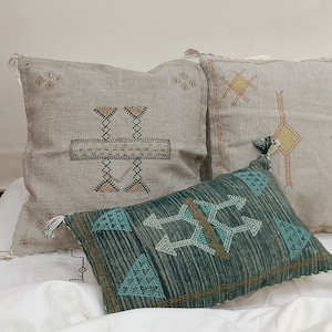 Hand-Embroidered Linen Pillow Cover: Boho Throw Cushion, 20x20 or 12x20