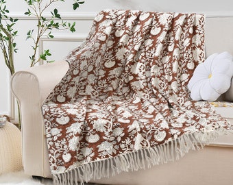 Terracotta Floral Throw Blanket | Warm and Soft Throw Blanket | Cozy and Sustainable Home Essential | Unique Accent for  Home |