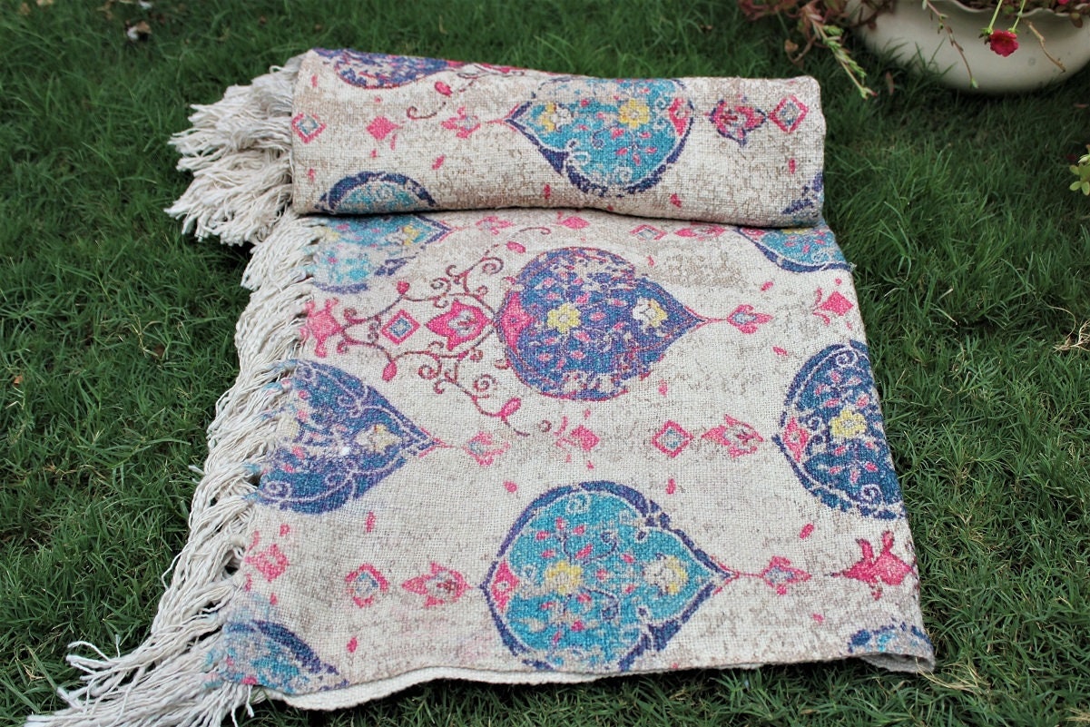 Beautiful Persian Looks Printed Cotton Throw Blanket Boho Etsy