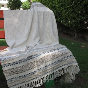 Handmade Block Print Cotton Throw Blanket: Soft Cozy Elegant Decor