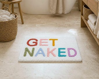 Get Naked" Hand-Tufted Cotton Bath Mat – Colorful & Quirky