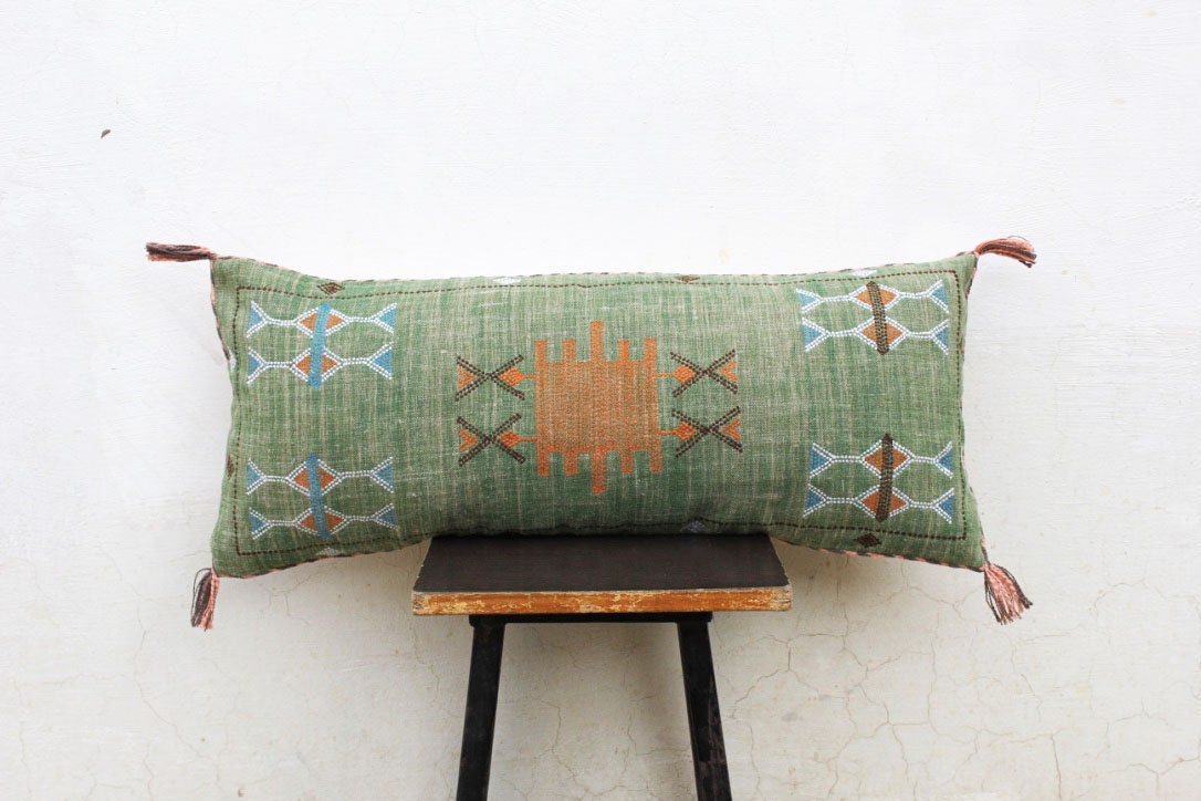 Green Moroccan Silk Inspired Pillow Cover 12X28 Pillow Cover Etsy UK