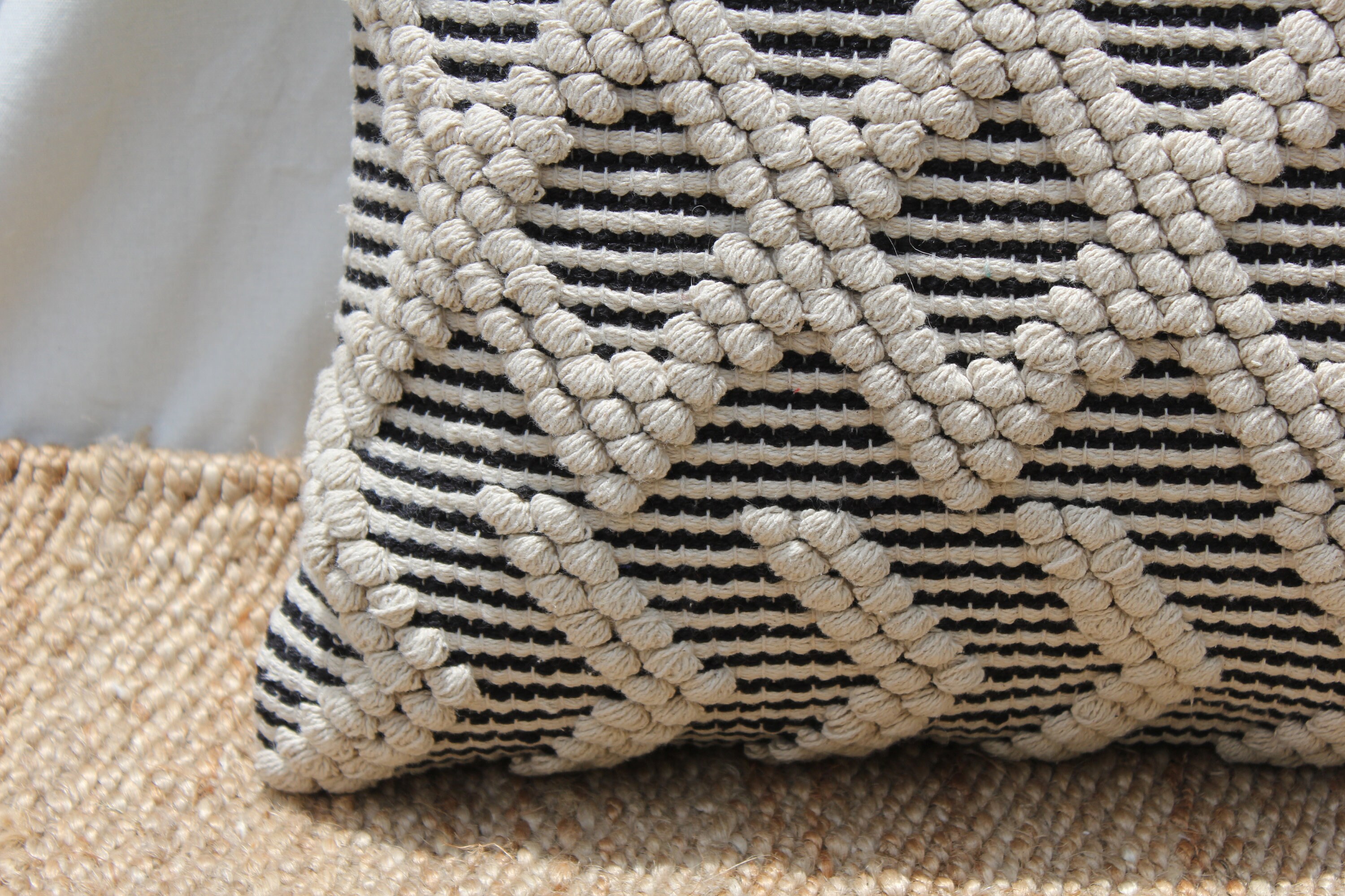 Bohemian Ivory & Black Handwoven Cotton Pillow Cover Square Etsy