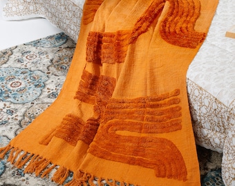 Handloom Throw Blanket | Cottan Tufted Throw Blanket | Throw For Sofa | Artisan Handmade Tufted Throw  Blanket | Gift For Valentine's Day