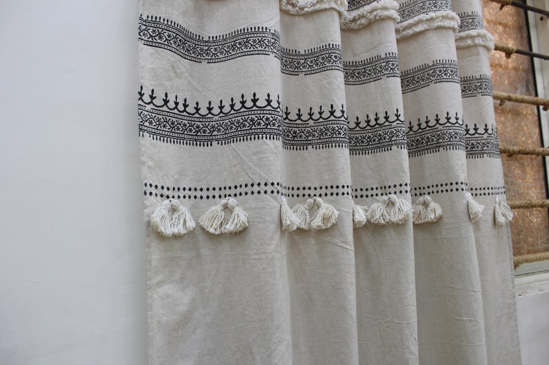 Tab Top Cotton Linen Curtain Boho Cotton Linen Curtain Etsy