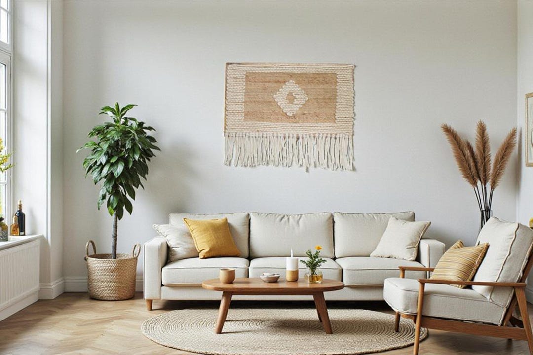 Handmade Jute & Wool Wall Art, Wooden Frame 14x24