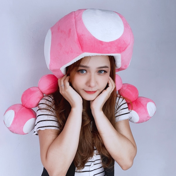 Roze paddenstoelenbeanie