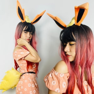Fire ears and tail for custome, cosplay, birthday party; hair accessories one size fit both kids and adults