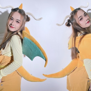 Yellow costume headband horns, wings and tail cosplay for both kids and adults