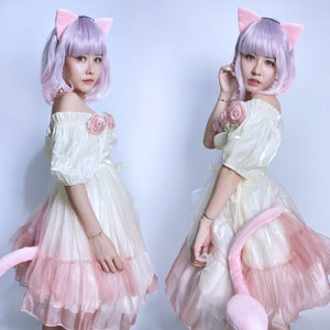 Disfraz de criatura psíquica rosa / orejas de cosplay y cola de alambre