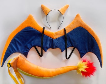 Charizard costume headband horns, wings and tail/ Lizardon headband + wings / pokemon cosplay for both kids and adults