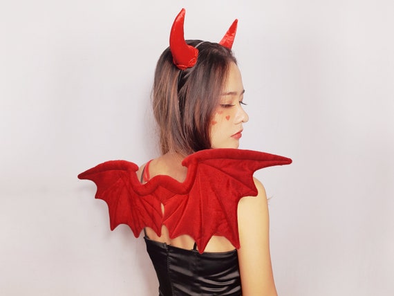 Adult Red Devil Wings Horns Headband Dragon Wings for Halloween