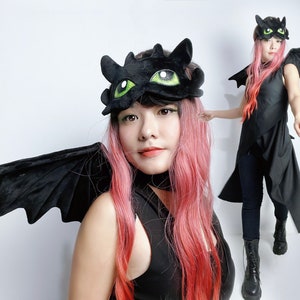Toothless Night fury dragon in how to train your dragon 1, 2 & 3/ black bat headband + wings