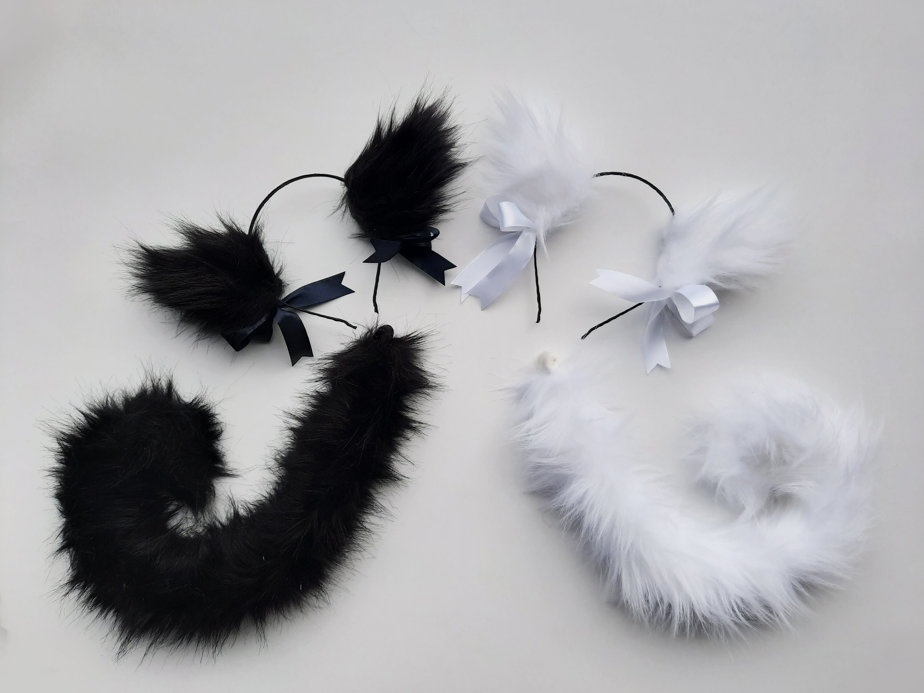 Fluffy Fuzzy Black And White Cat Ears And Tail For Cosplay And Etsy 