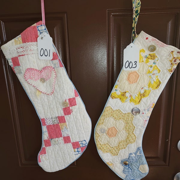 Christmas Stockings Made From Vintage Quilts