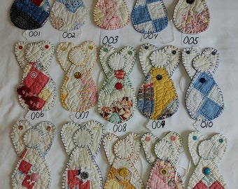 Quilted handmade angel ornaments from vintage quilts