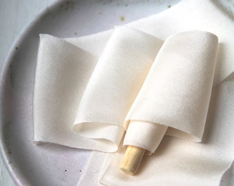 Handmade pale cream silk ribbon, naturally dyed habotai, for wedding decor, bridal bouquets, styling, hair, cakes, stationery