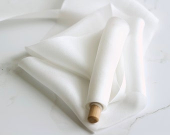 Handmade white silk ribbon, naturally dyed habotai, for wedding decor, bridal bouquets, styling, hair, cakes, stationery