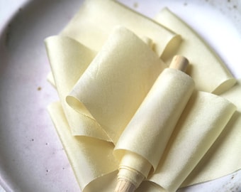 Handmade yellow silk ribbon, naturally dyed habotai, for wedding decor, bridal bouquets, styling, hair, cakes, stationery