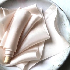 Handmade blush pink silk ribbon, naturally dyed habotai, for wedding decor, bridal bouquets, styling, hair, cakes, stationery