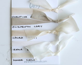 Handmade silk ribbon neutral colours sample card, naturally dyed habotai, for wedding decor, bridal bouquets, styling, cakes, stationery