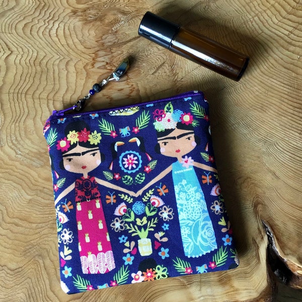 MADE TO ORDER , 3 Pocket Roller Bottle bag, Frida, Essential Oil Zipper Pouch