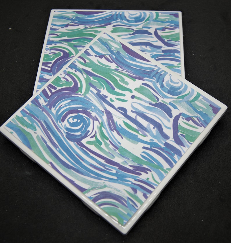 Abstract Ocean Tile Coasters ~ Ceramic Tile Coasters ~ Drink Coasters ~ Home Decor